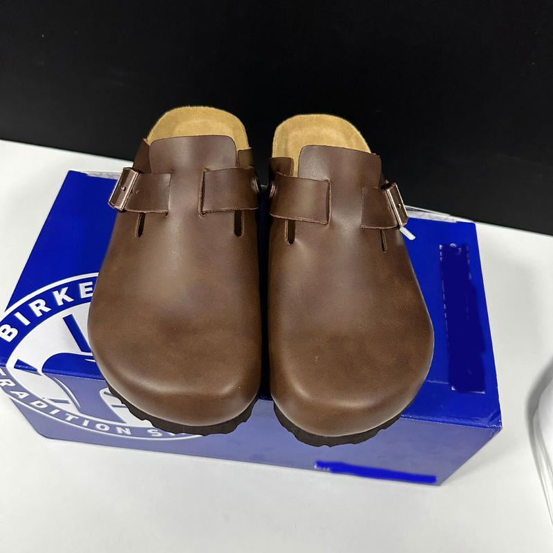 EVELLYHOOTD Women Men round Toe Cork Footbed Clogs Fashion Suede Shoes Slide Outdoor Slippers with Strap Adjustable Flat Buckle Clogs Retro Fashion Walking Shoes Slippers【Size down IF SMALL FEET】