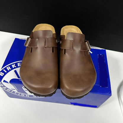 EVELLYHOOTD Women Men round Toe Cork Footbed Clogs Fashion Suede Shoes Slide Outdoor Slippers with Strap Adjustable Flat Buckle Clogs Retro Fashion Walking Shoes Slippers【Size down IF SMALL FEET】