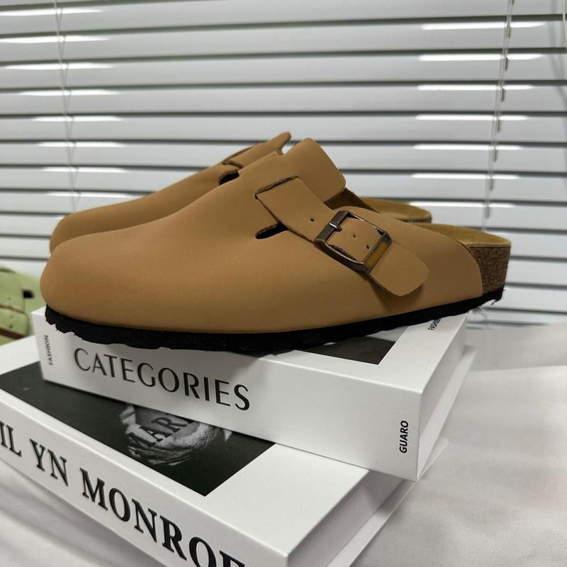 EVELLYHOOTD Women Men round Toe Cork Footbed Clogs Fashion Suede Shoes Slide Outdoor Slippers with Strap Adjustable Flat Buckle Clogs Retro Fashion Walking Shoes Slippers【Size down IF SMALL FEET】
