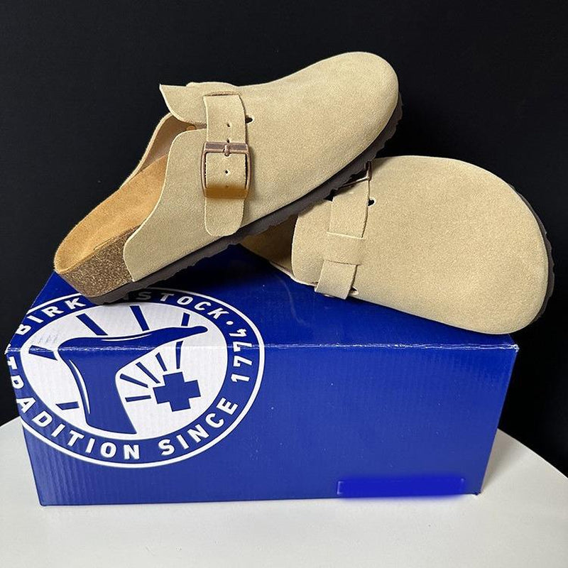 EVELLYHOOTD Women Men round Toe Cork Footbed Clogs Fashion Suede Shoes Slide Outdoor Slippers with Strap Adjustable Flat Buckle Clogs Retro Fashion Walking Shoes Slippers【Size down IF SMALL FEET】