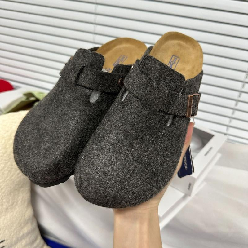 EVELLYHOOTD Women Men round Toe Cork Footbed Clogs Fashion Suede Shoes Slide Outdoor Slippers with Strap Adjustable Flat Buckle Clogs Retro Fashion Walking Shoes Slippers【Size down IF SMALL FEET】