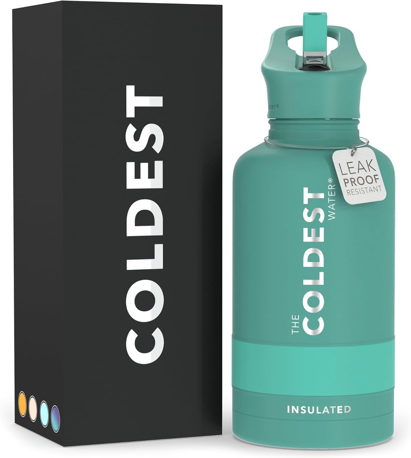 Coldest Insulated Water Bottle with Straw Lid - Stainless Steel Metal Insulated Bottle for Men & Women (Oceanic Green, 32 Oz)