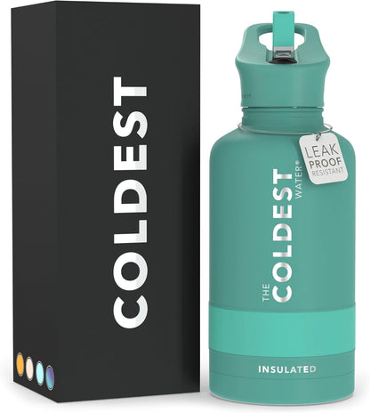 Coldest Insulated Water Bottle with Straw Lid - Stainless Steel Metal Insulated Bottle for Men & Women (Oceanic Green, 32 Oz)
