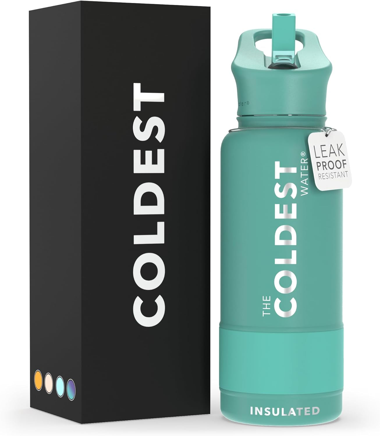 Coldest Insulated Water Bottle with Straw Lid - Stainless Steel Metal Insulated Bottle for Men & Women (Oceanic Green, 32 Oz)