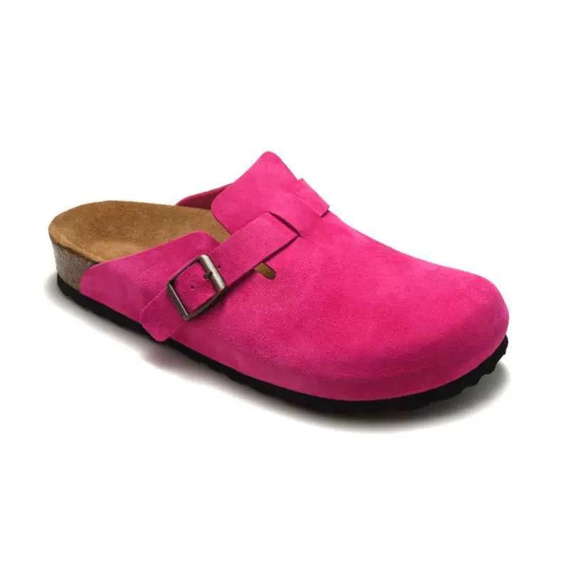 EVELLYHOOTD Women Men round Toe Cork Footbed Clogs Fashion Suede Shoes Slide Outdoor Slippers with Strap Adjustable Flat Buckle Clogs Retro Fashion Walking Shoes Slippers【Size down IF SMALL FEET】