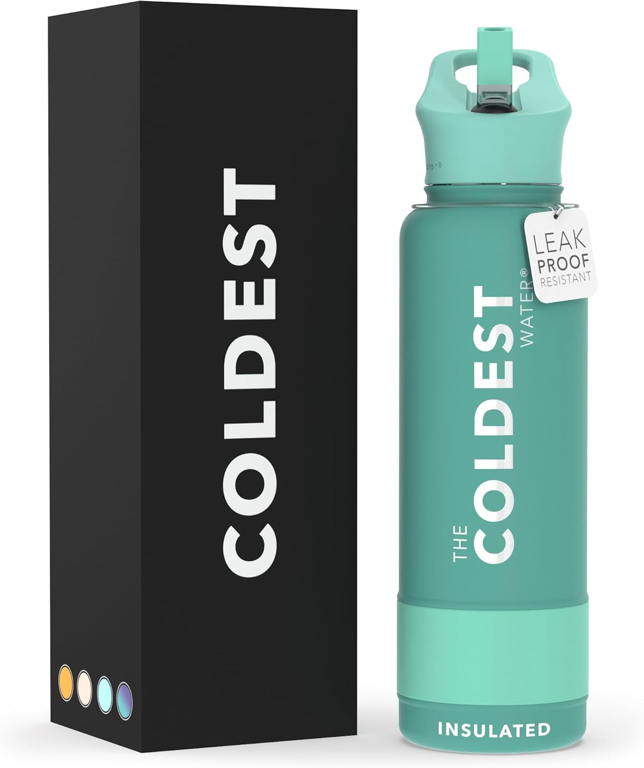 Coldest Insulated Water Bottle with Straw Lid - Stainless Steel Metal Insulated Bottle for Men & Women (Oceanic Green, 32 Oz)