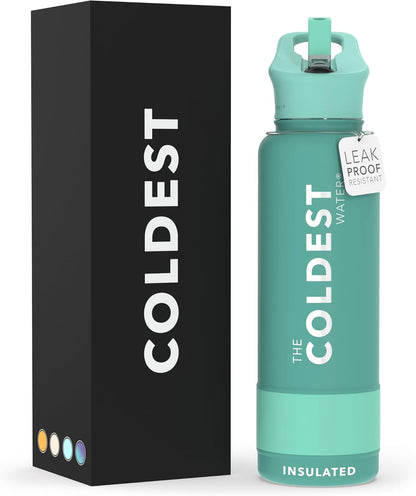 Coldest Insulated Water Bottle with Straw Lid - Stainless Steel Metal Insulated Bottle for Men & Women (Oceanic Green, 32 Oz)